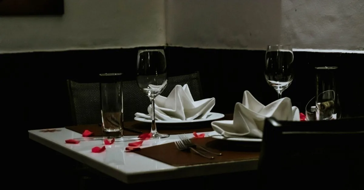 A candlelit table set for a special dinner
